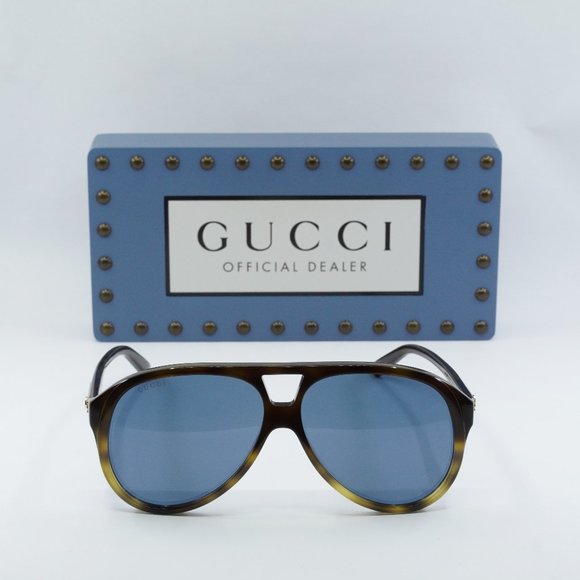 FINAL PRICE NEW GUCCI GG1286S 004 VINTAGE HAVANA/BLUE SUNGLASSES - Picture 2 of 9